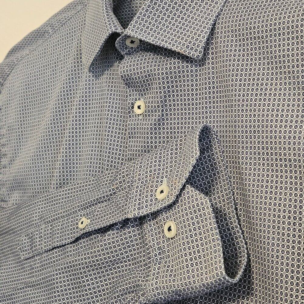T.M. Lewin Dress Shirt  Regular Fit  Finest Cotton  17.5 / 36  Blue Geometric